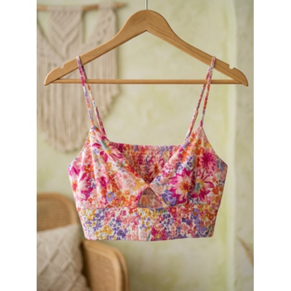 H&M Floral Crop Top Sleeveless Boho Blouse Multicolor Tank Shirt Cami